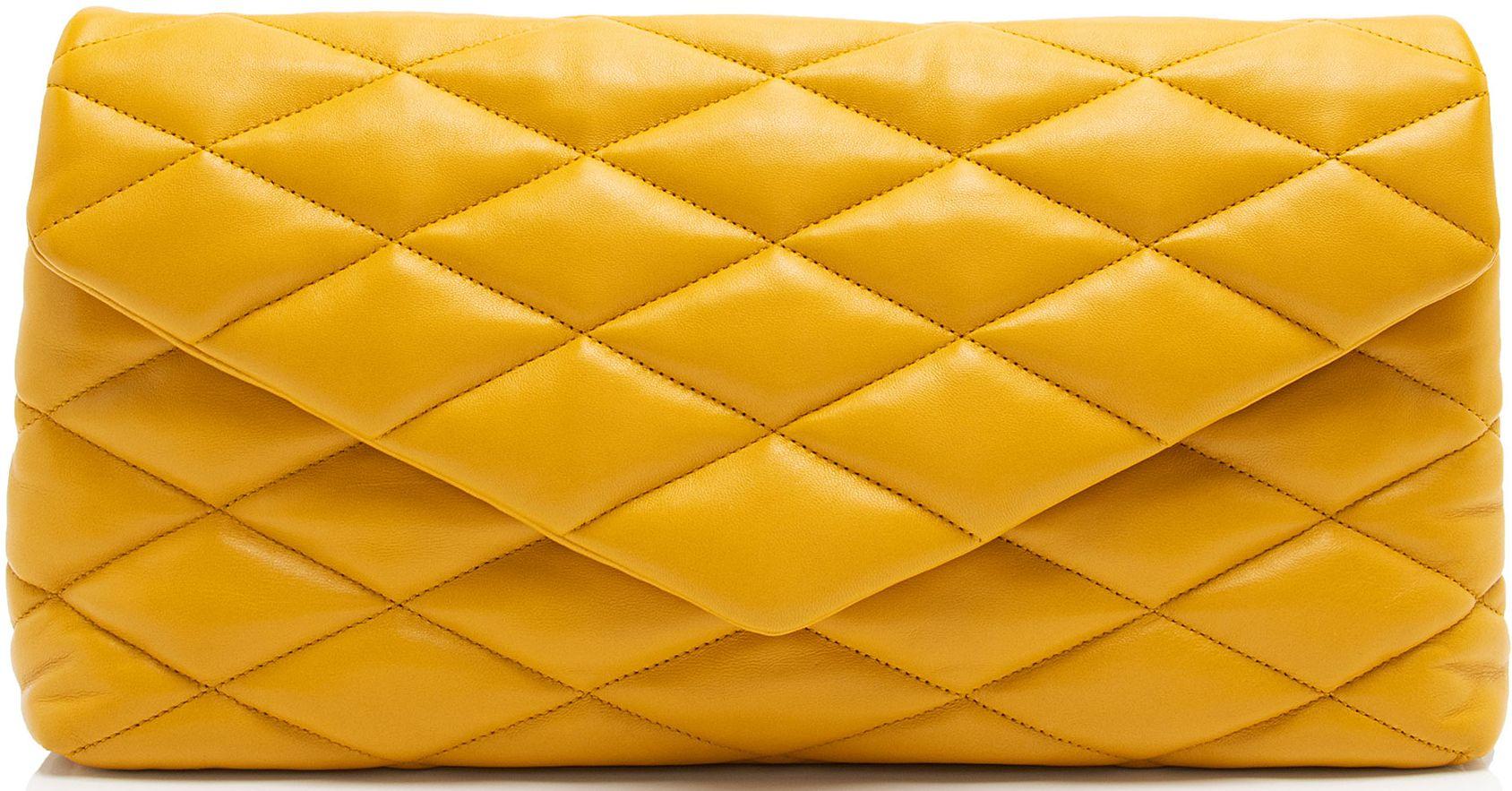 Saint Laurent  Quilted Lambskin Puffer Sade Clutch - Yellow - Lambskin - Excellent