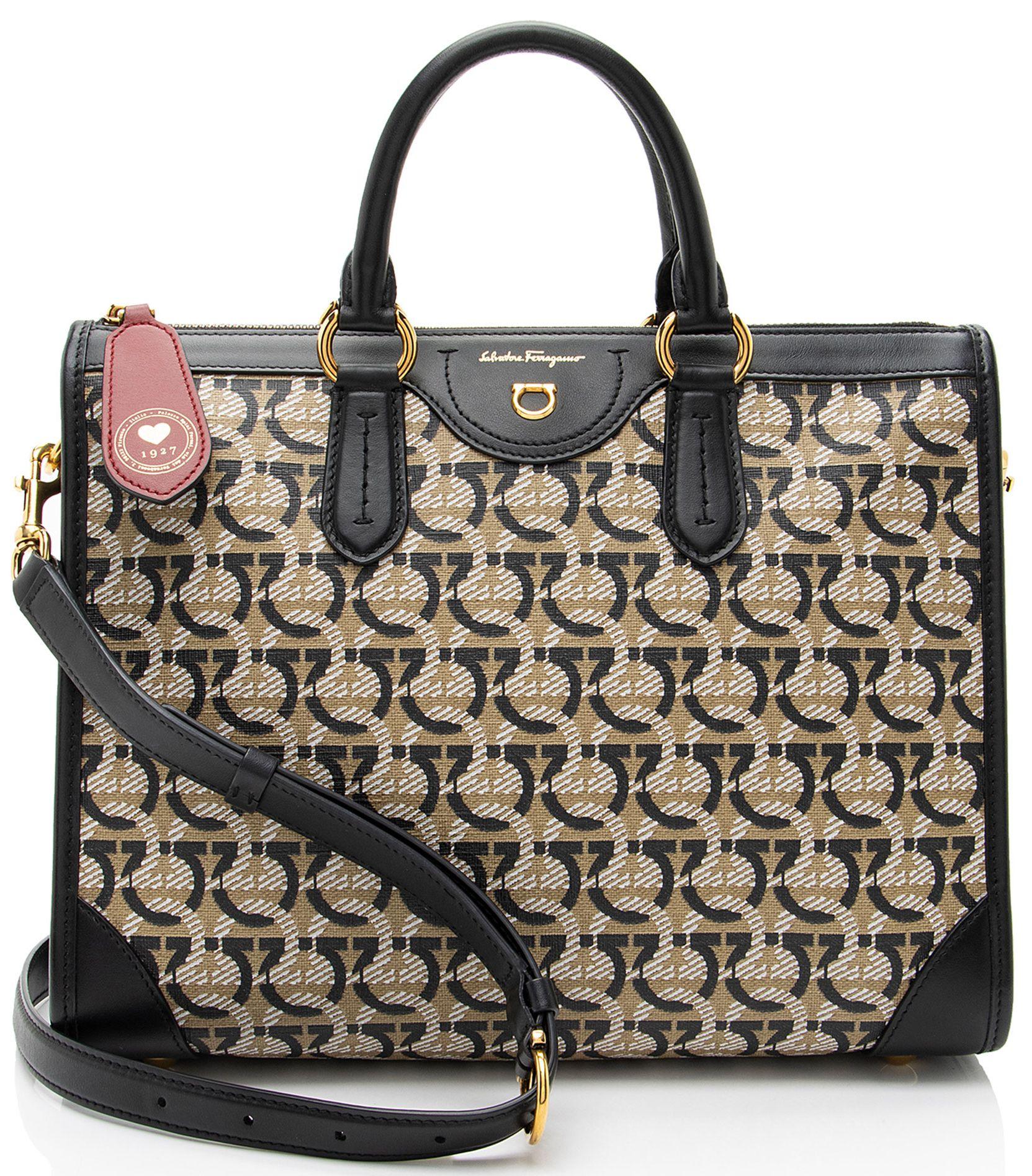 Salvatore Ferragamo  Gancini Canvas Zip Tote - Beige/Black - Canvas - Excellent
