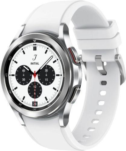 Samsung Galaxy Watch4 (Bluetooth) - 16GB - 42mm - Silver Classic (Stainless Steel) Case with White Fluoroelastomer Ridge Sports Band