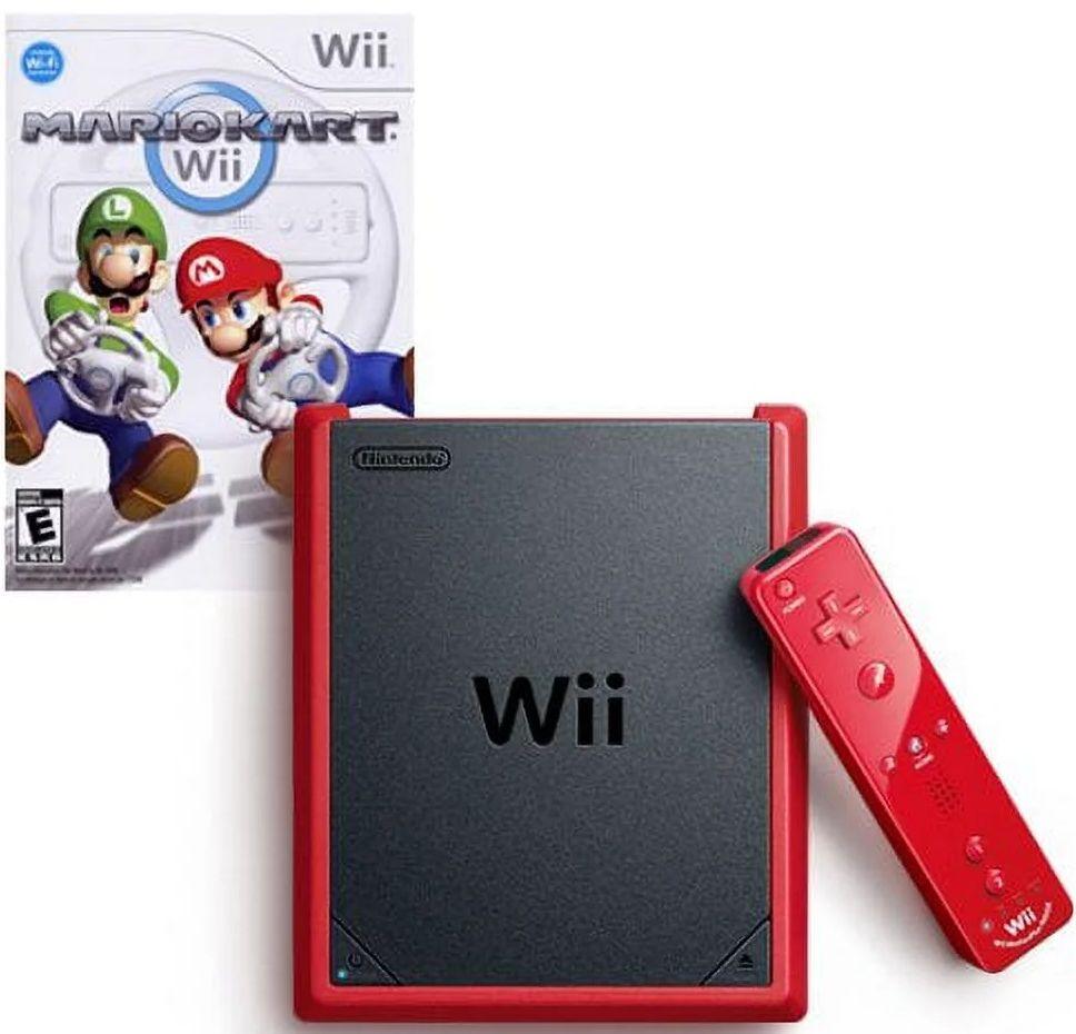Nintendo Wii Mini Gaming Console with Mario Kart Wii Game - Red - Excellent