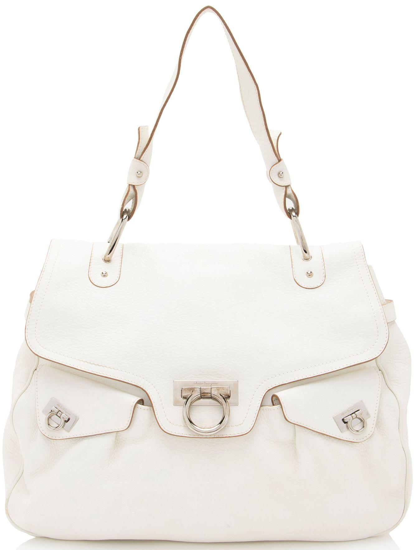 Salvatore Ferragamo  Leather Gancini Double Pocket Shoulder Bag - White - Leather - Excellent