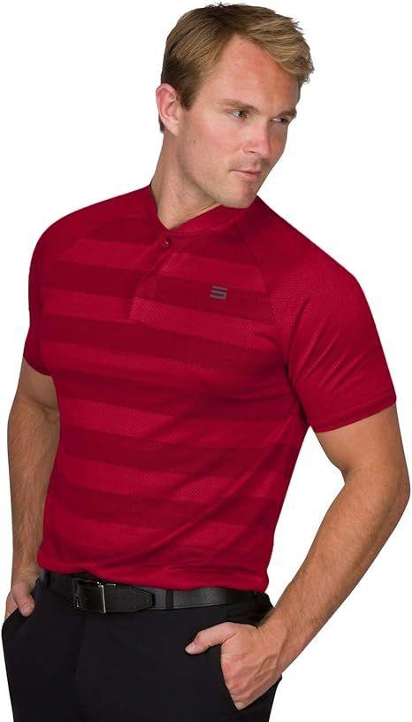 Three Sixty Six  Men's Short Sleeve Collarless Golf Polo Shirt - Red - S - Excellent