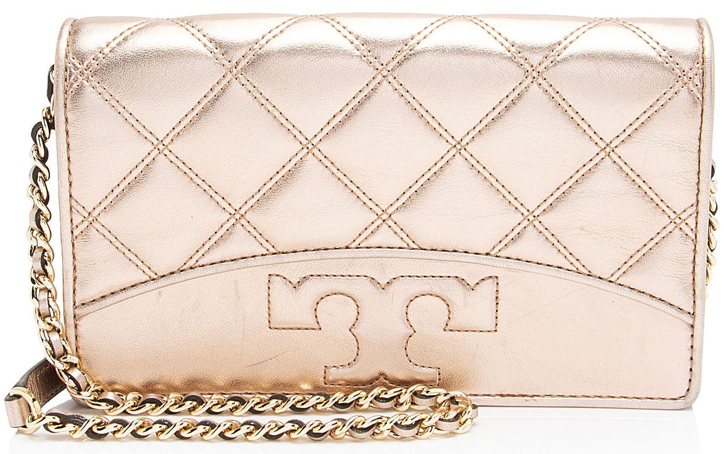 Tory Burch  Metallic Quilted Leather Savannah Chain Wallet - Pink - Metallic Leather - Excellent
